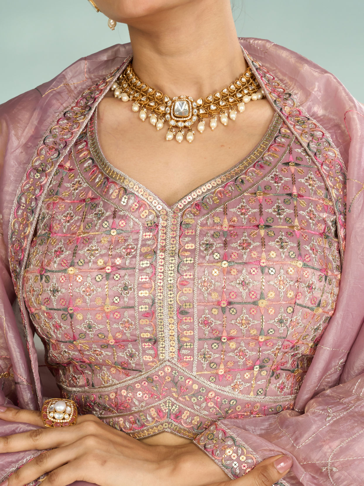 Mohey Women Regal Purple Chinon Lehenga