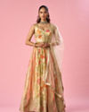 Mohey Women Cream Chinon Lehenga with Moti Work