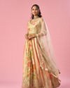 Mohey Women Cream Chinon Lehenga with Moti Work
