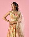 Mohey Women Cream Chinon Lehenga with Moti Work