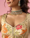 Mohey Women Cream Chinon Lehenga with Moti Work