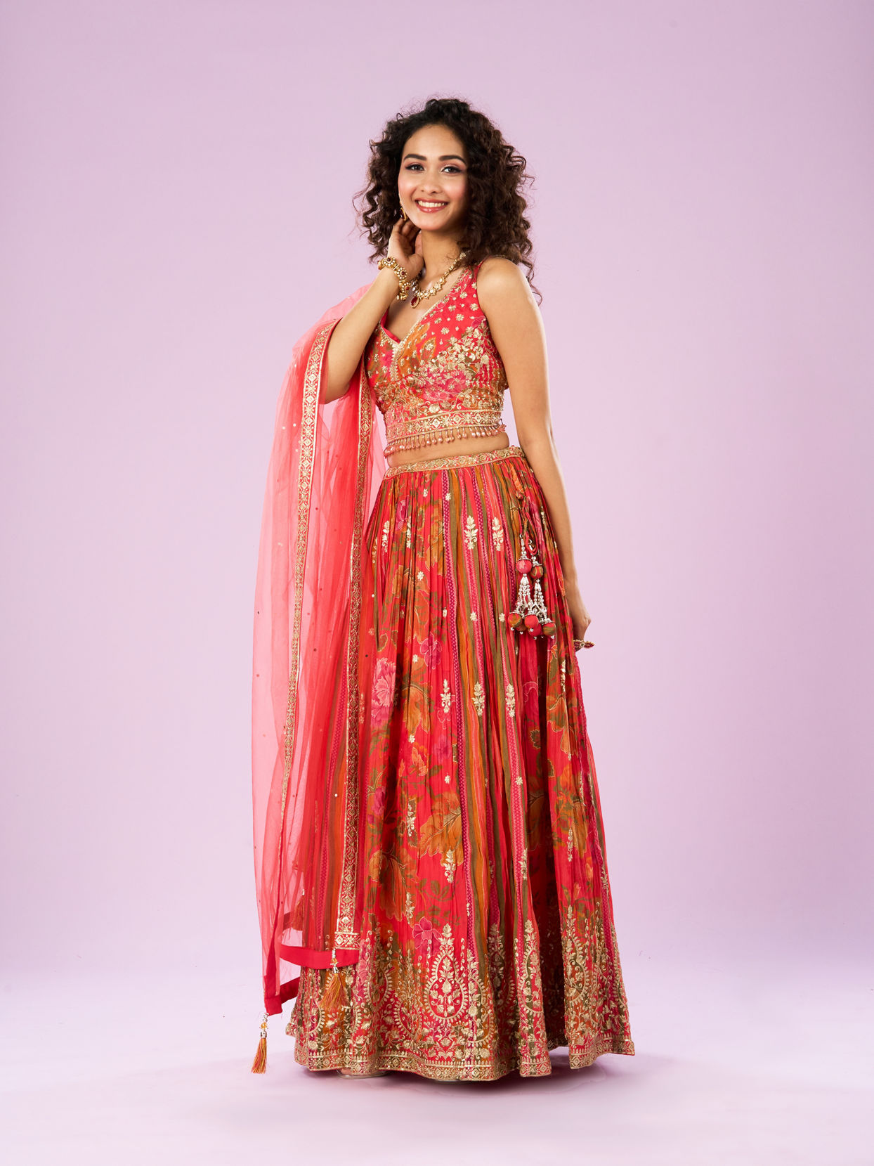 Mohey Women Flowery Glow Orange Lehenga