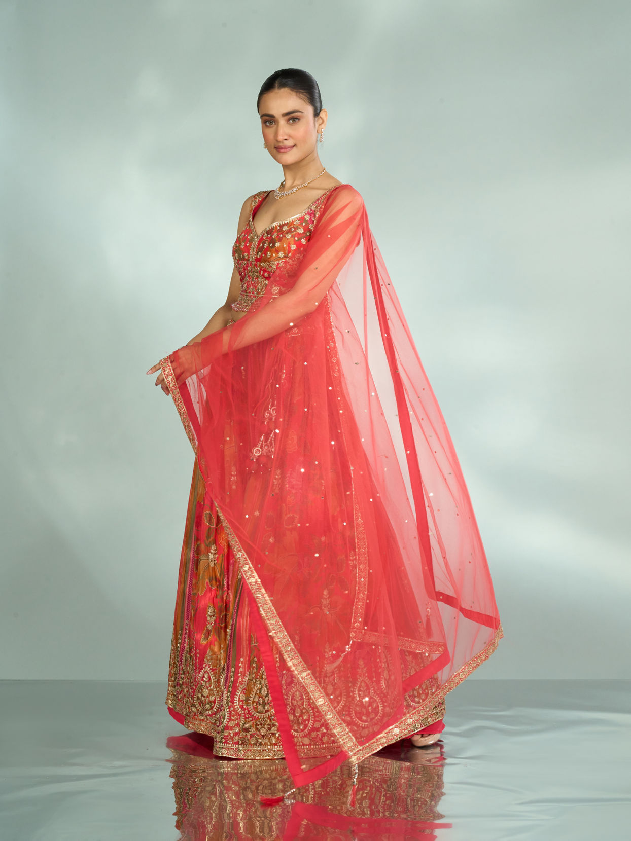 Mohey Women Flowery Glow Orange Lehenga