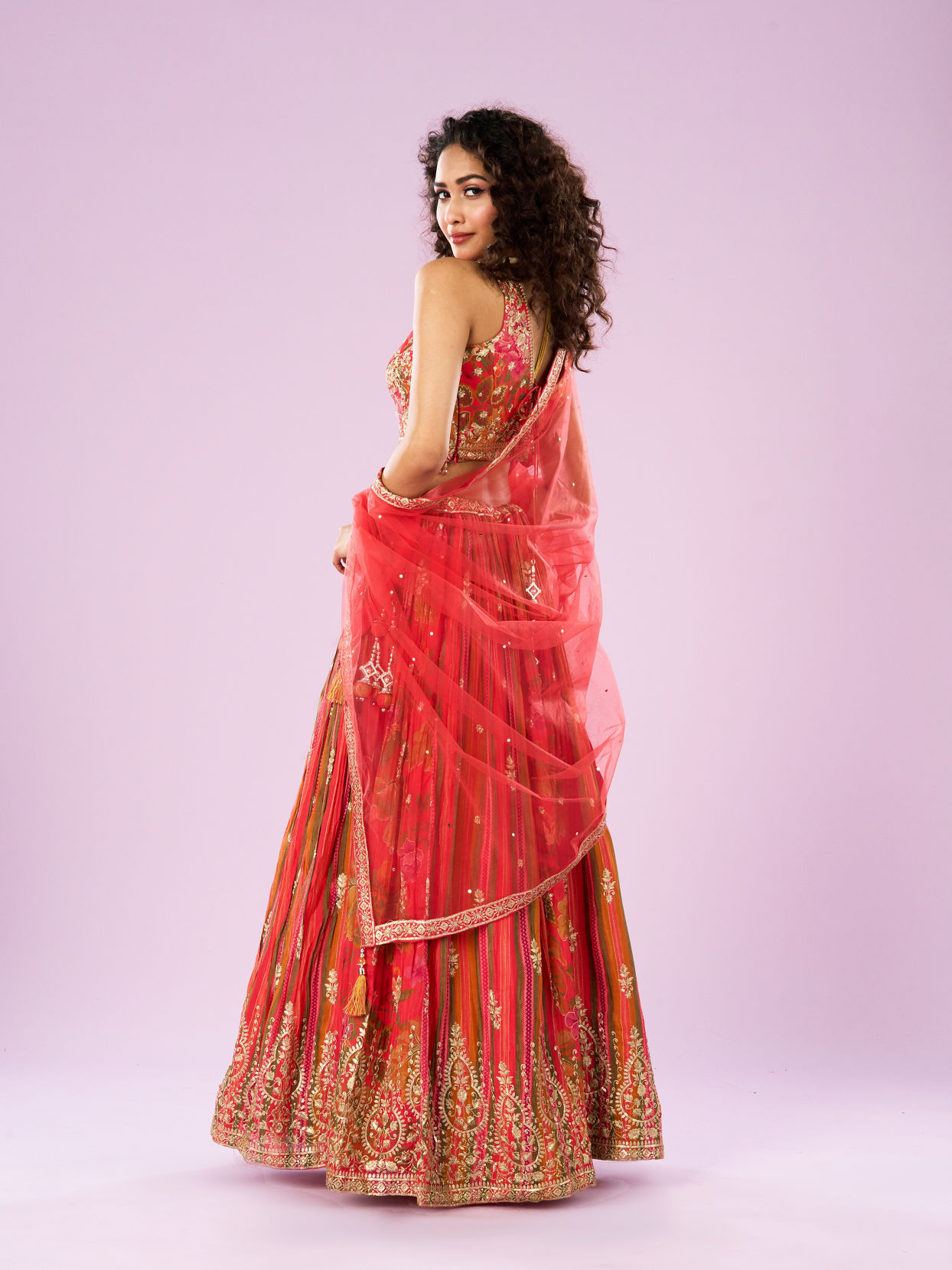 Mohey Women Flowery Glow Orange Lehenga
