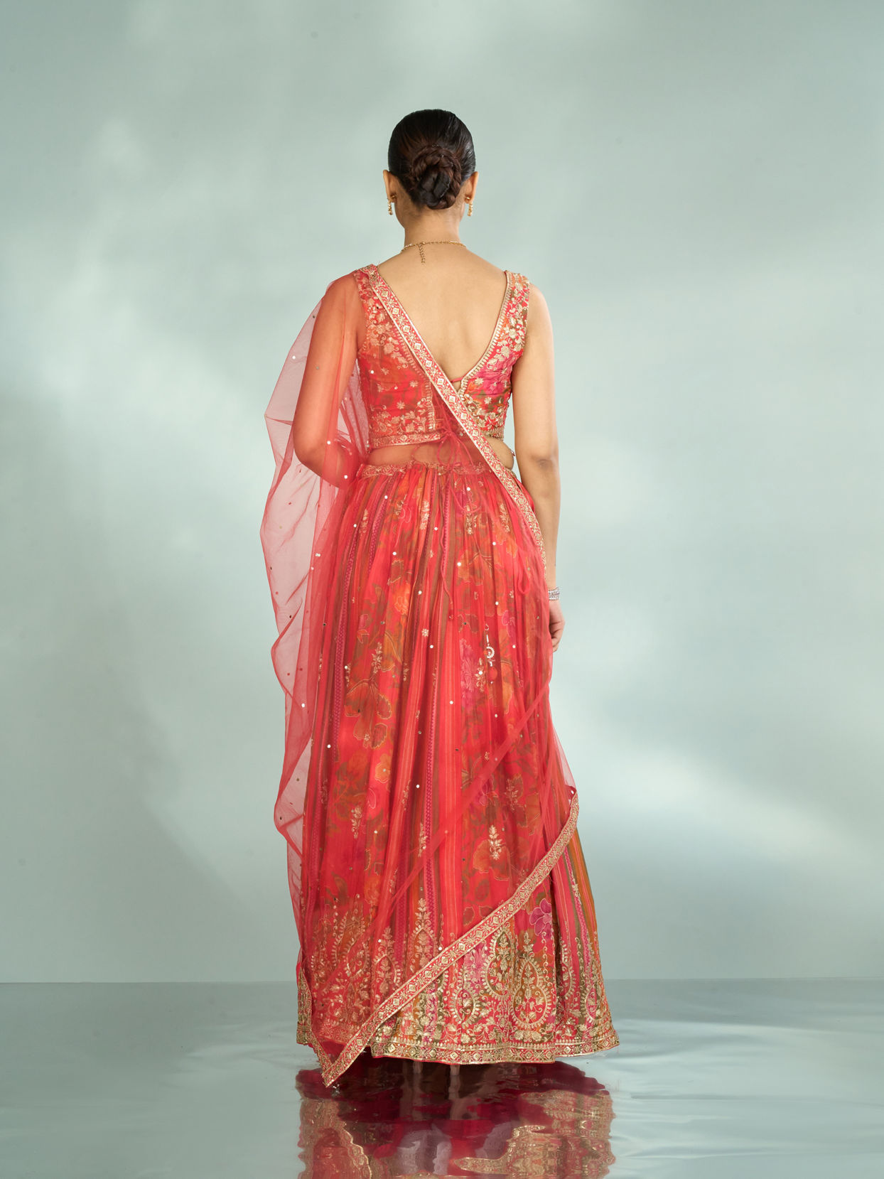 Mohey Women Flowery Glow Orange Lehenga