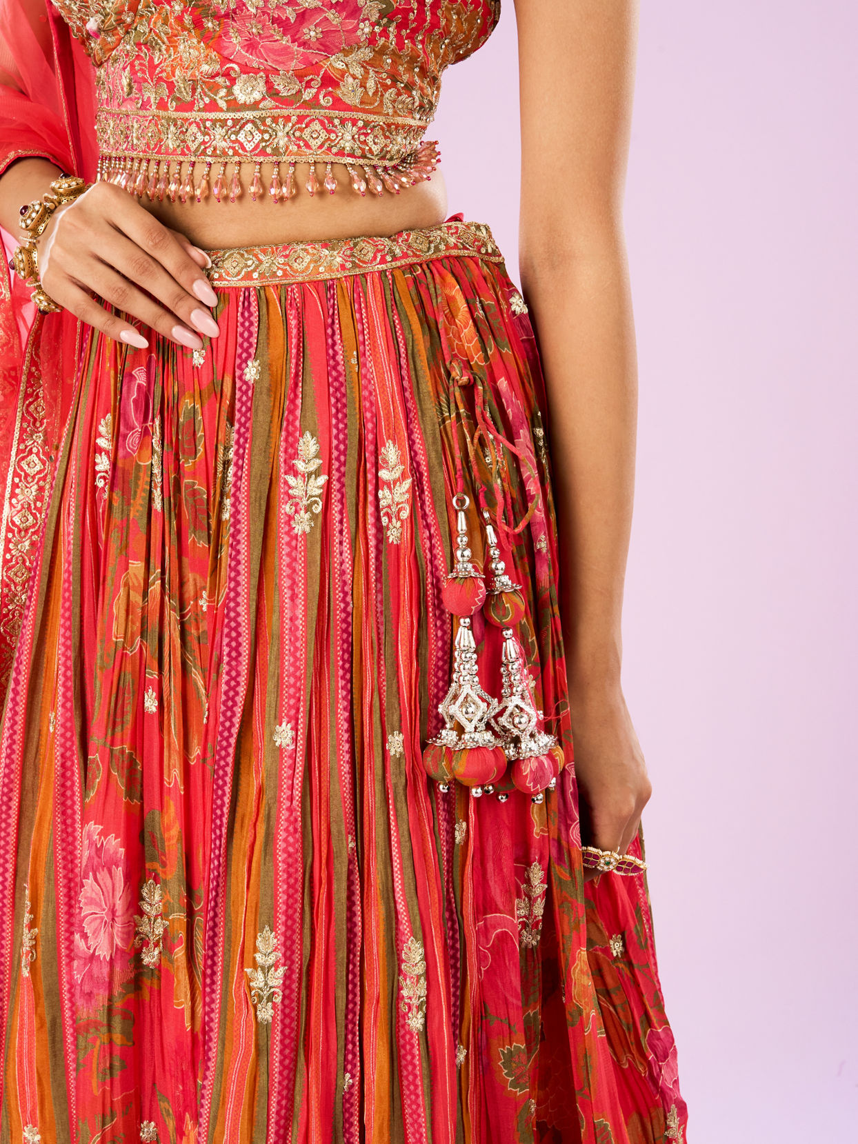 Mohey Women Flowery Glow Orange Lehenga