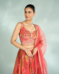 Mohey Women Flowery Glow Orange Lehenga