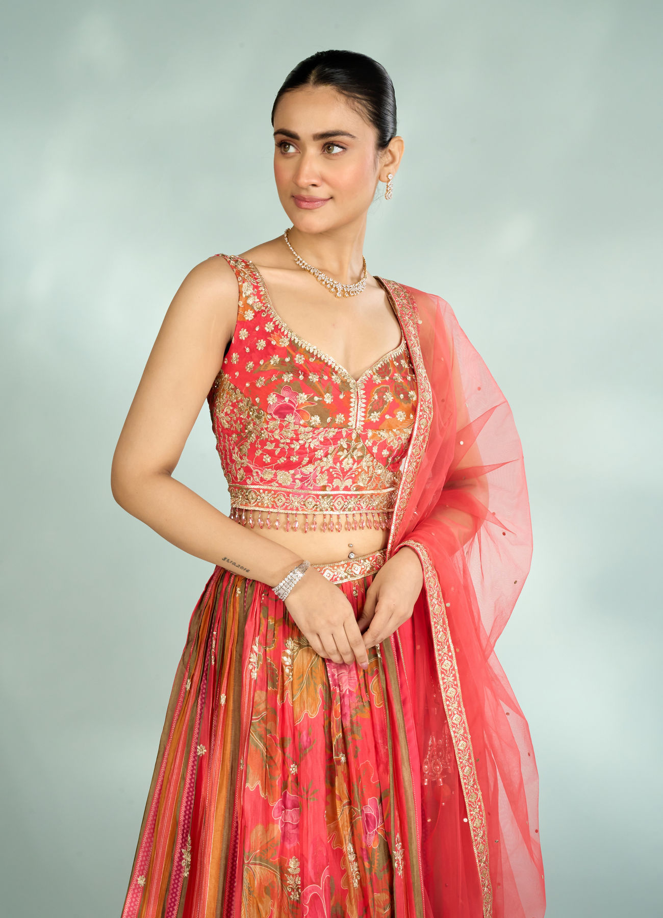 Mohey Women Flowery Glow Orange Lehenga