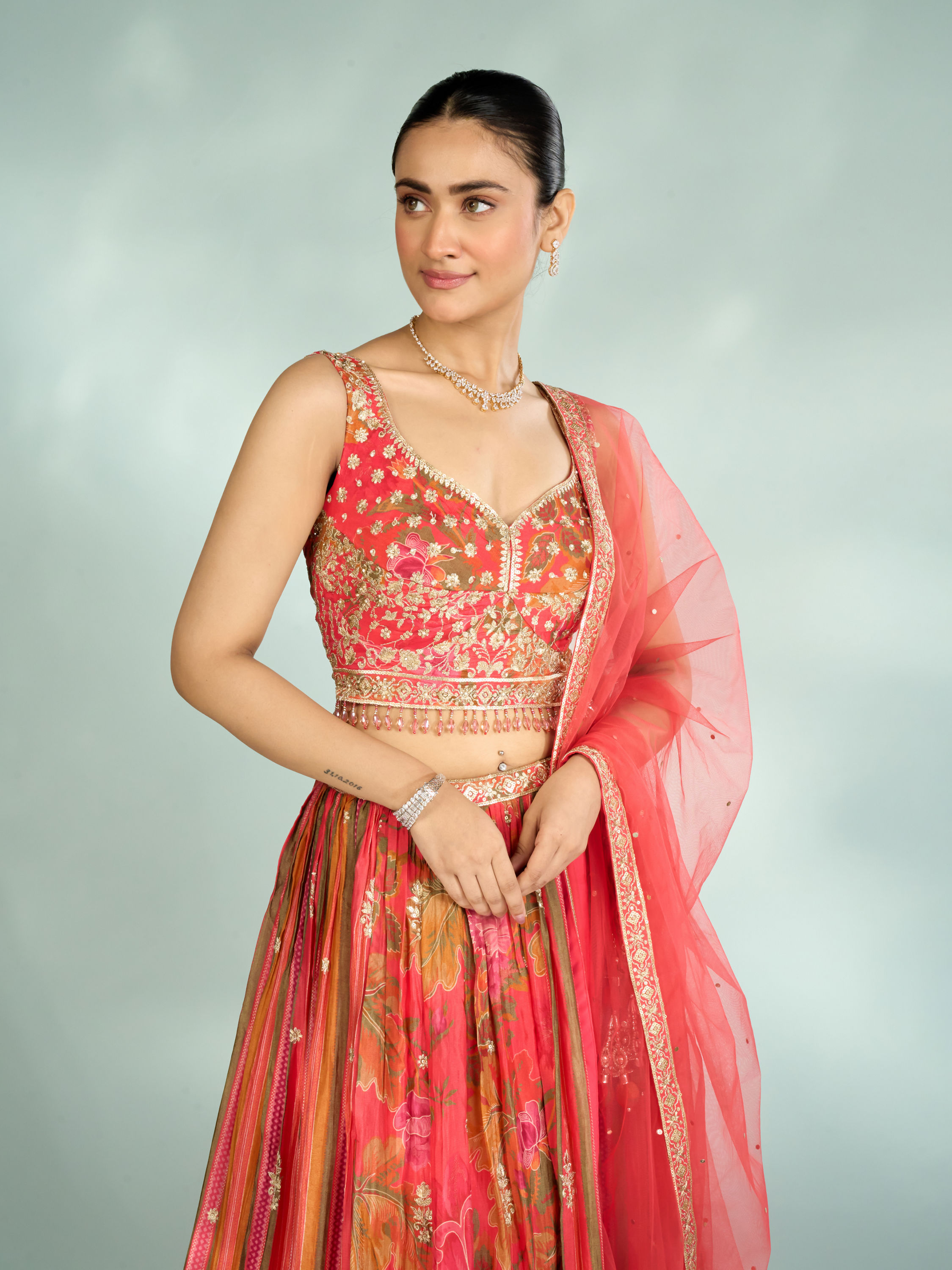 Mohey Women Flowery Glow Orange Lehenga
