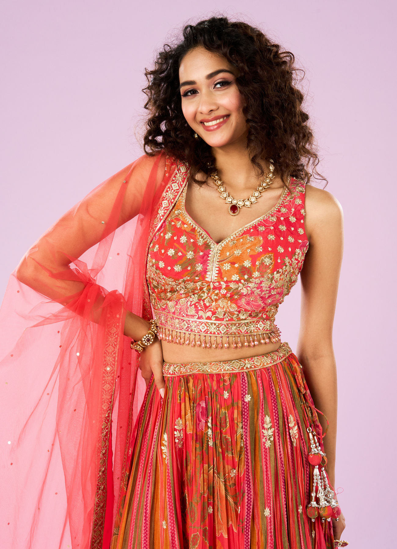 Mohey Women Flowery Glow Orange Lehenga