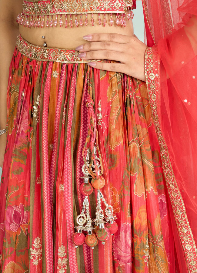 Mohey Women Flowery Glow Orange Lehenga