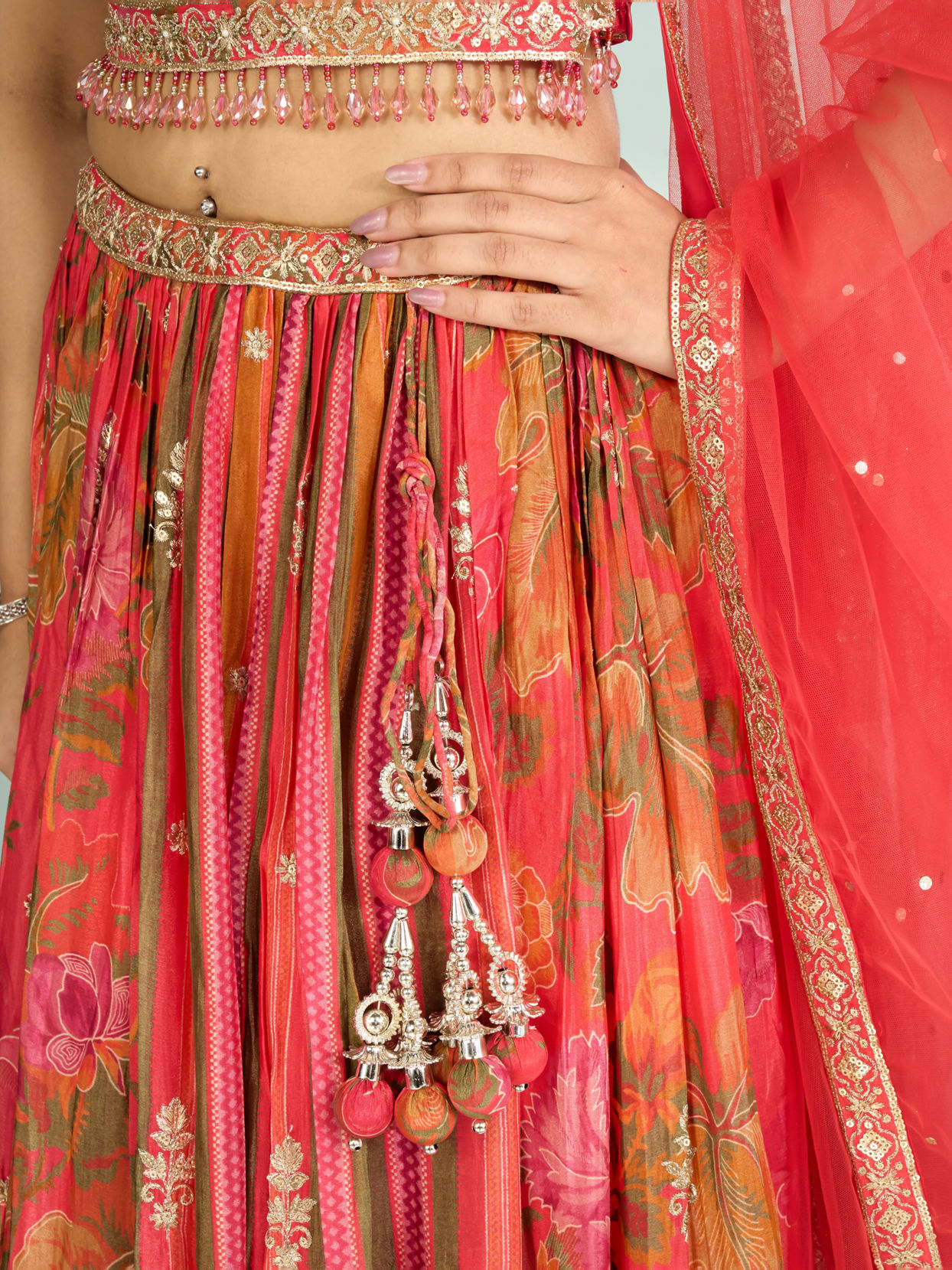 Mohey Women Flowery Glow Orange Lehenga