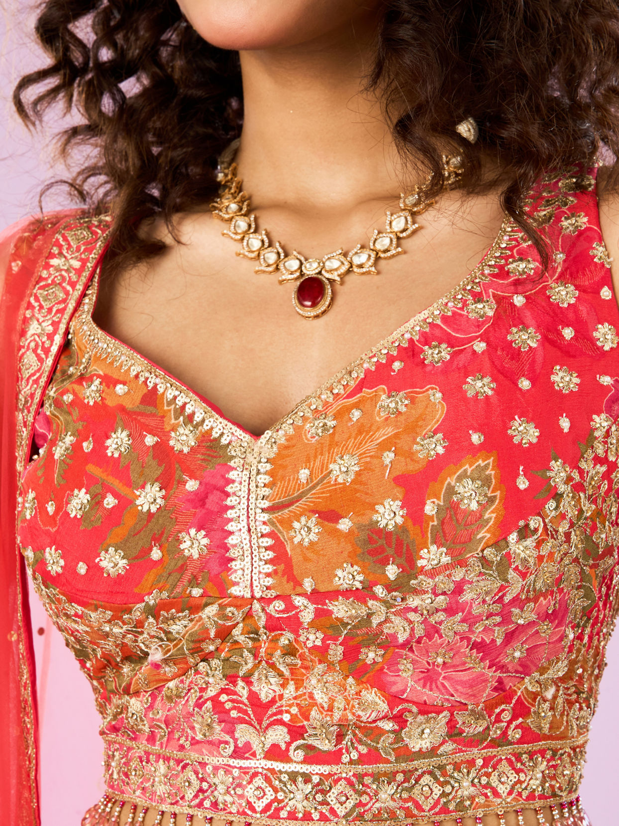 Mohey Women Flowery Glow Orange Lehenga