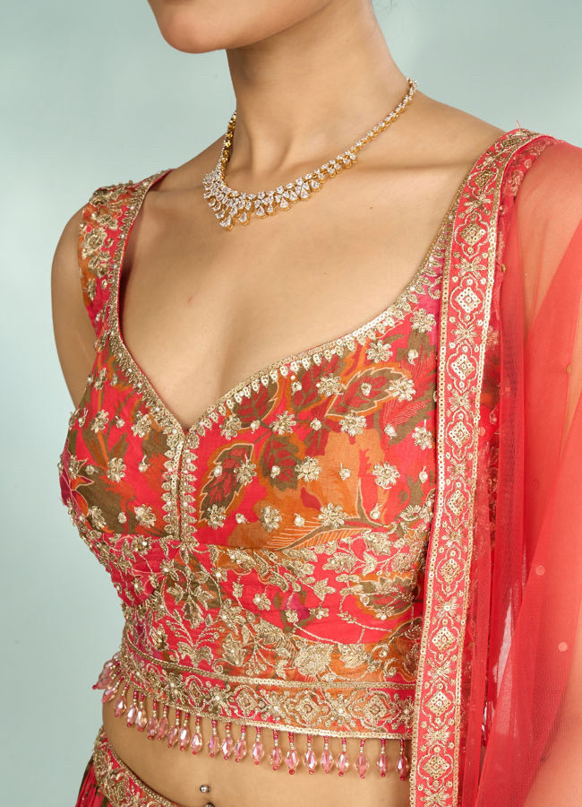 Mohey Women Flowery Glow Orange Lehenga