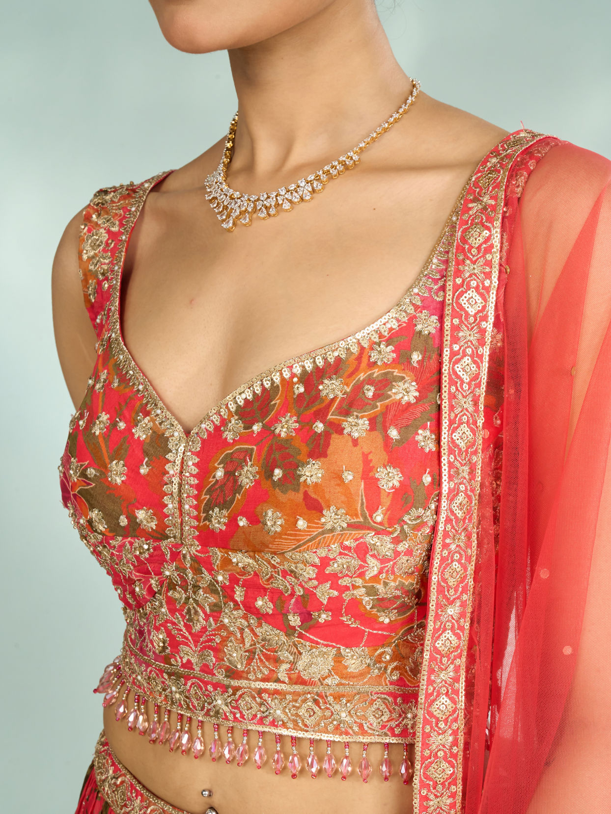 Mohey Women Flowery Glow Orange Lehenga