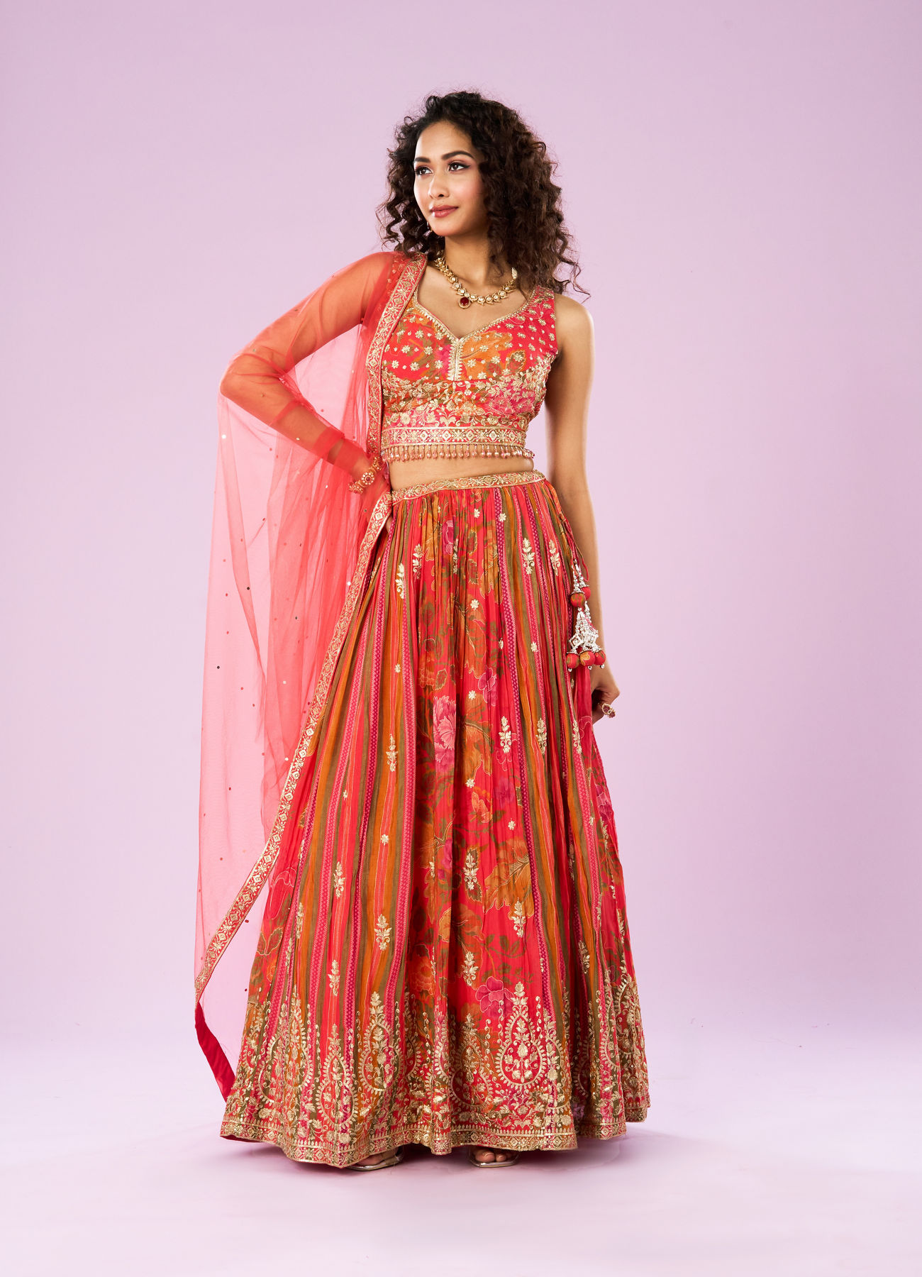 Mohey Women Flowery Glow Orange Lehenga