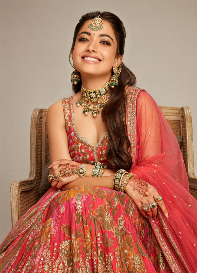 Mohey Women Flowery Glow Orange Lehenga