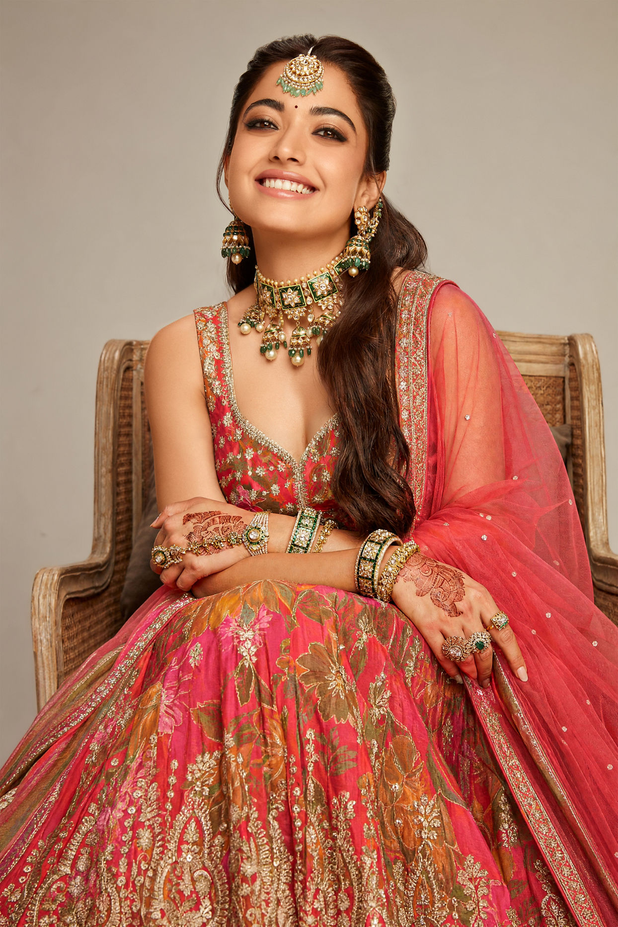 Mohey Women Flowery Glow Orange Lehenga