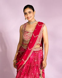 Mohey Women Pink Chinon Ensemble Lehenga