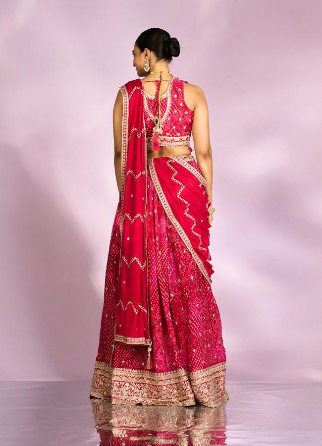Mohey Women Pink Chinon Ensemble Lehenga