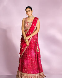 Mohey Women Pink Chinon Ensemble Lehenga