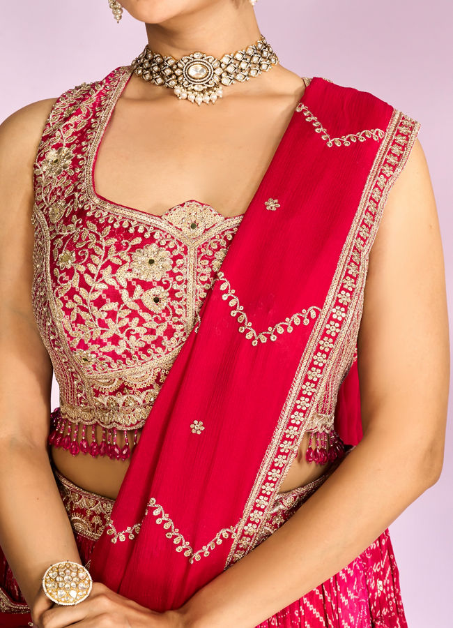 Mohey Women Pink Chinon Ensemble Lehenga