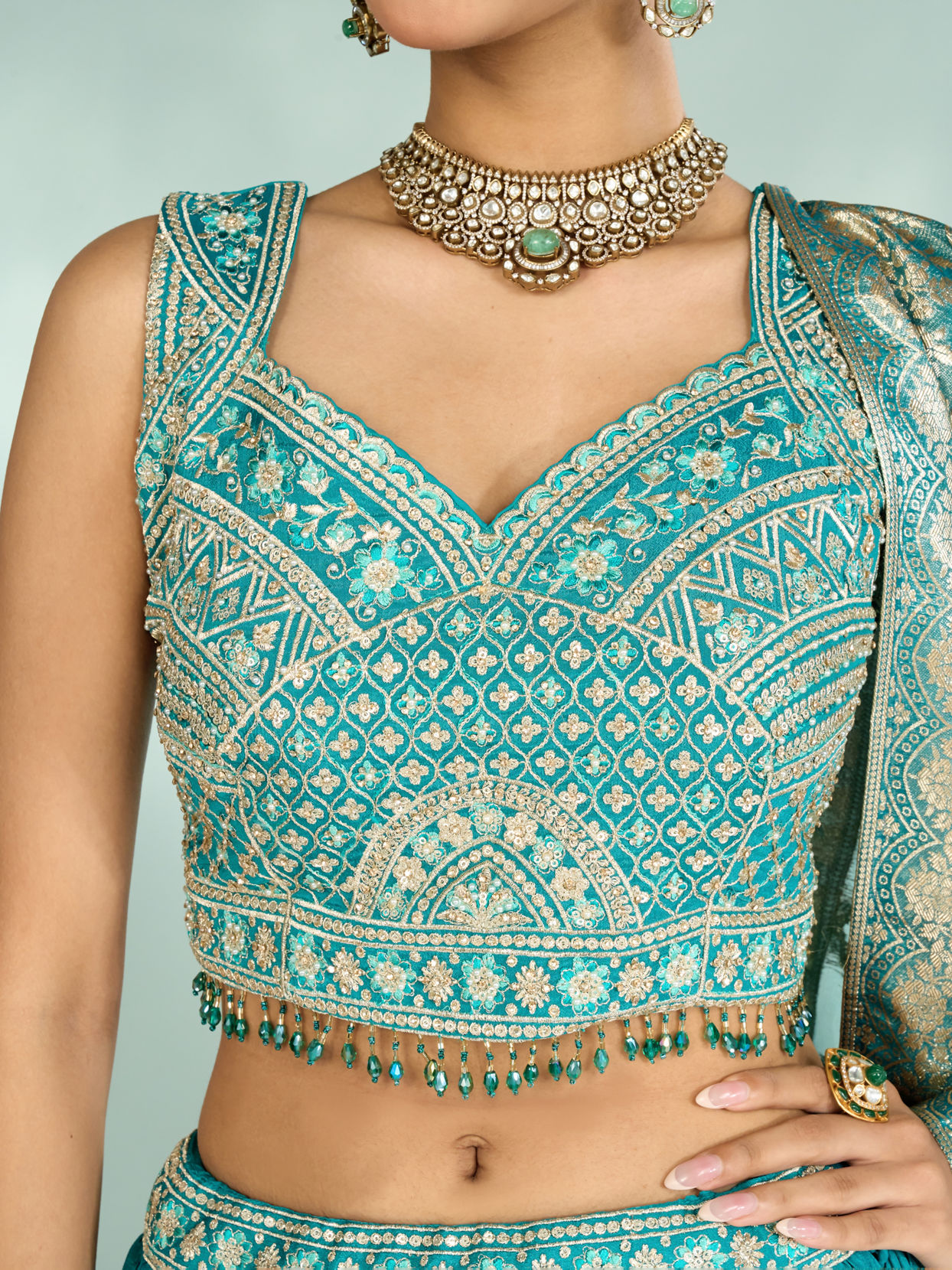 Mohey Women Emerald Elegance Lehenga