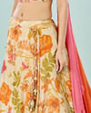 Mohey Women Cream Tissue Fusion Lehenga Set