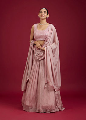 Mohey Women Elegant Dusty Pink Ensemble Lehenga