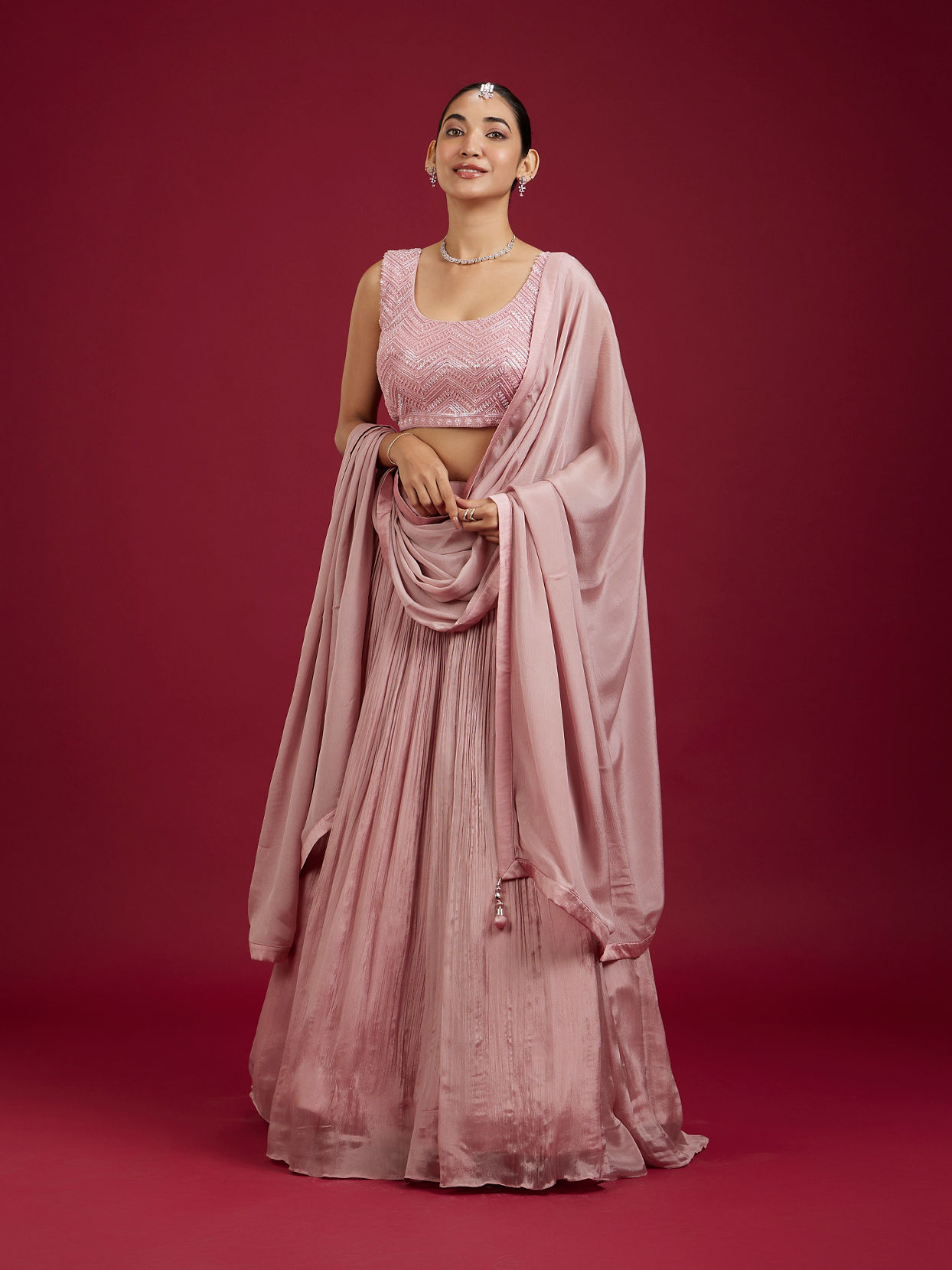 Mohey Women Elegant Dusty Pink Ensemble Lehenga