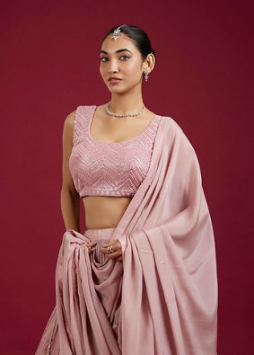 Mohey Women Elegant Dusty Pink Ensemble Lehenga