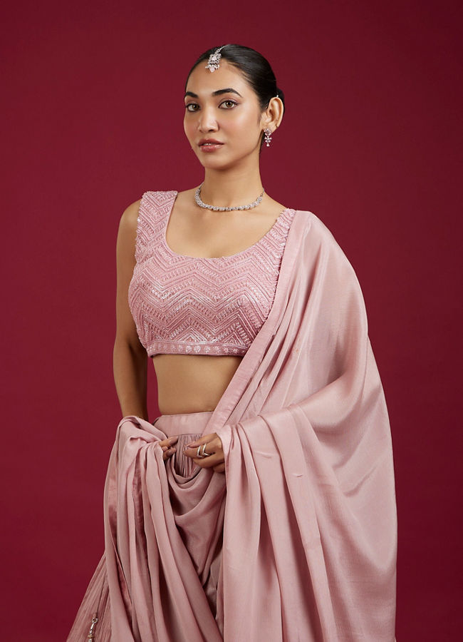 Mohey Women Elegant Dusty Pink Ensemble Lehenga