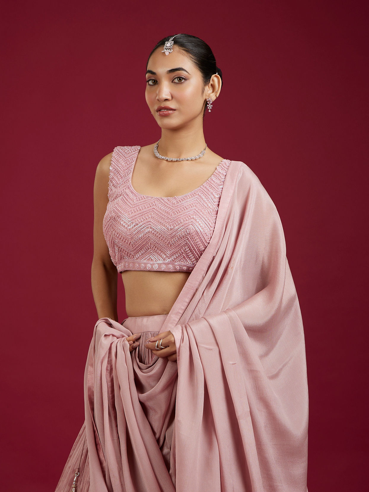 Mohey Women Elegant Dusty Pink Ensemble Lehenga