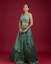 Mohey Women Emerald Elegance Chinon Lehenga