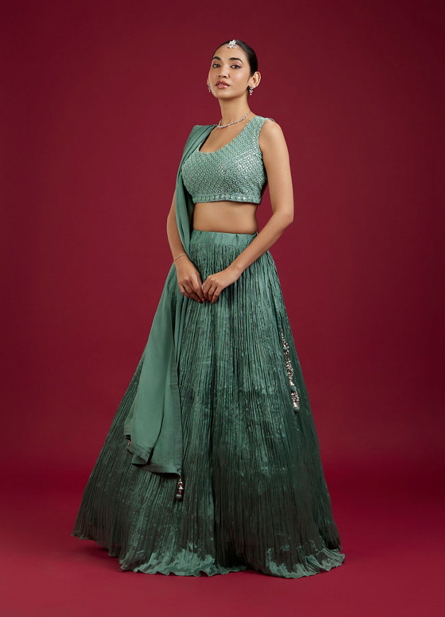 Mohey Women Emerald Elegance Chinon Lehenga