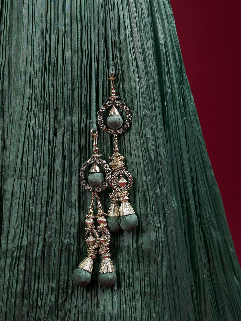 Mohey Women Emerald Elegance Chinon Lehenga