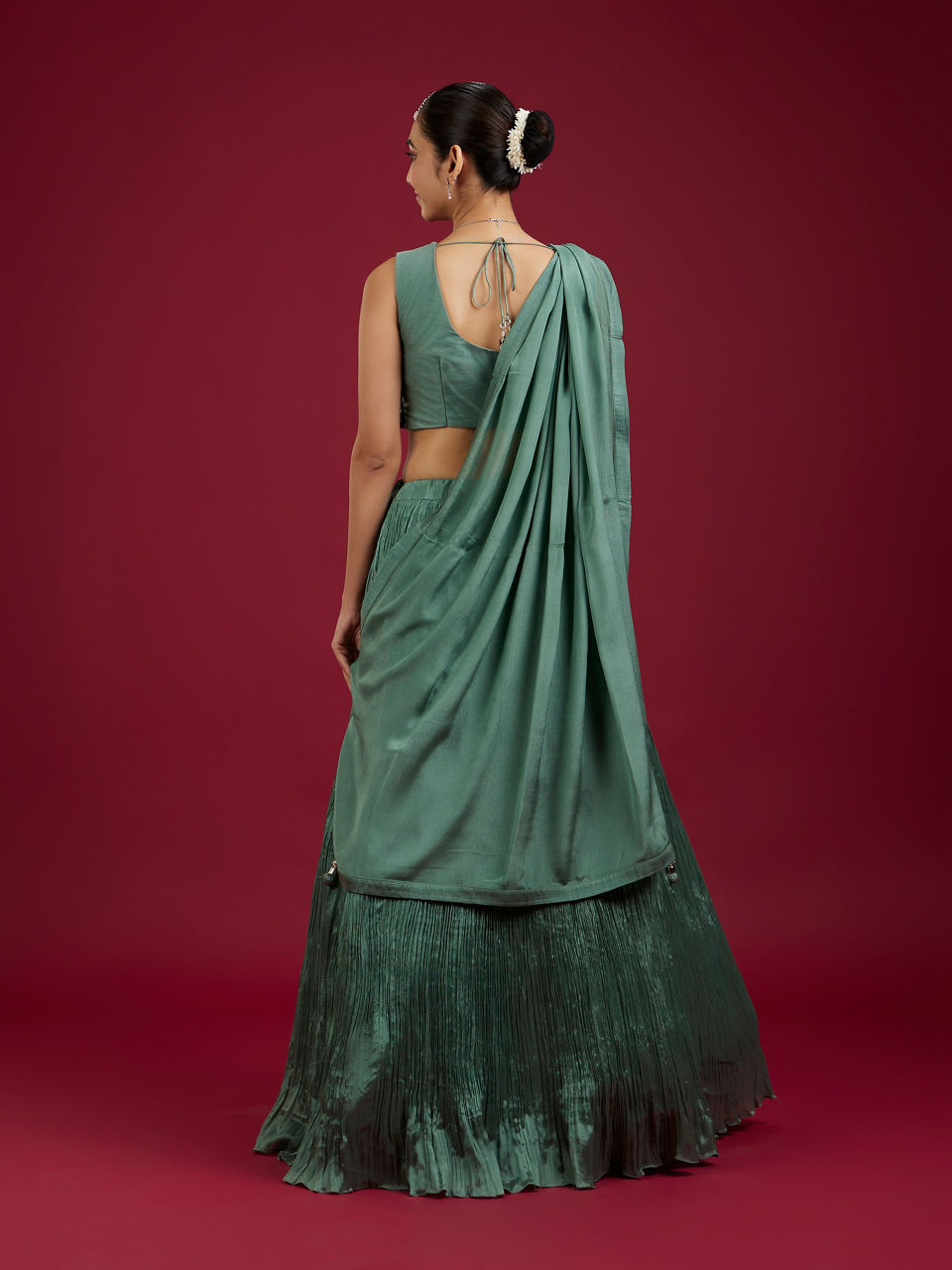 Mohey Women Emerald Elegance Chinon Lehenga