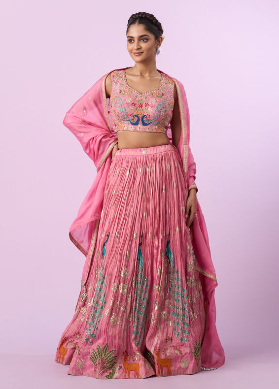 Mohey Women Pink Tissue Radiance Lehenga