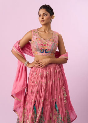 Mohey Women Pink Tissue Radiance Lehenga