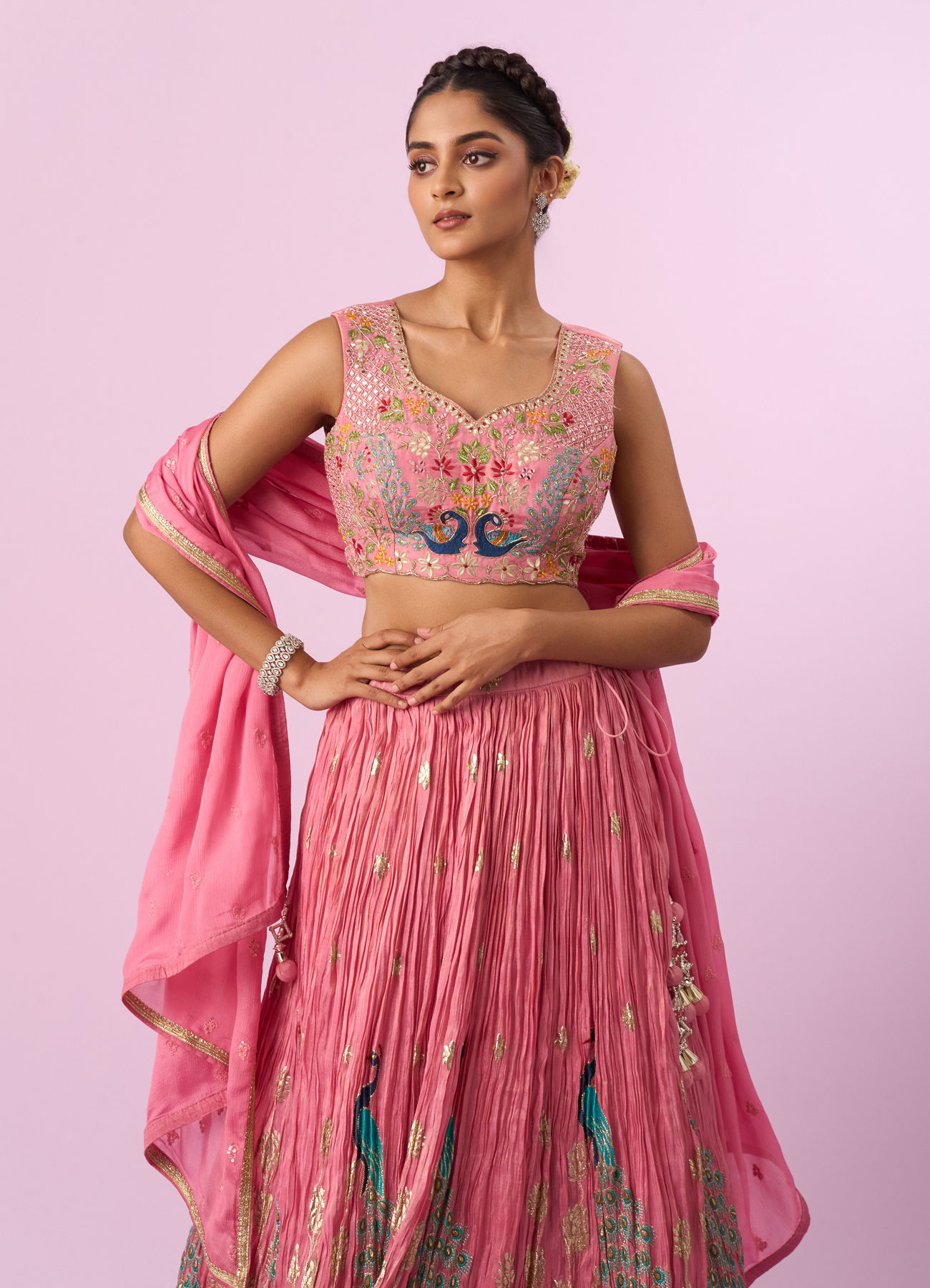 Mohey Women Pink Tissue Radiance Lehenga