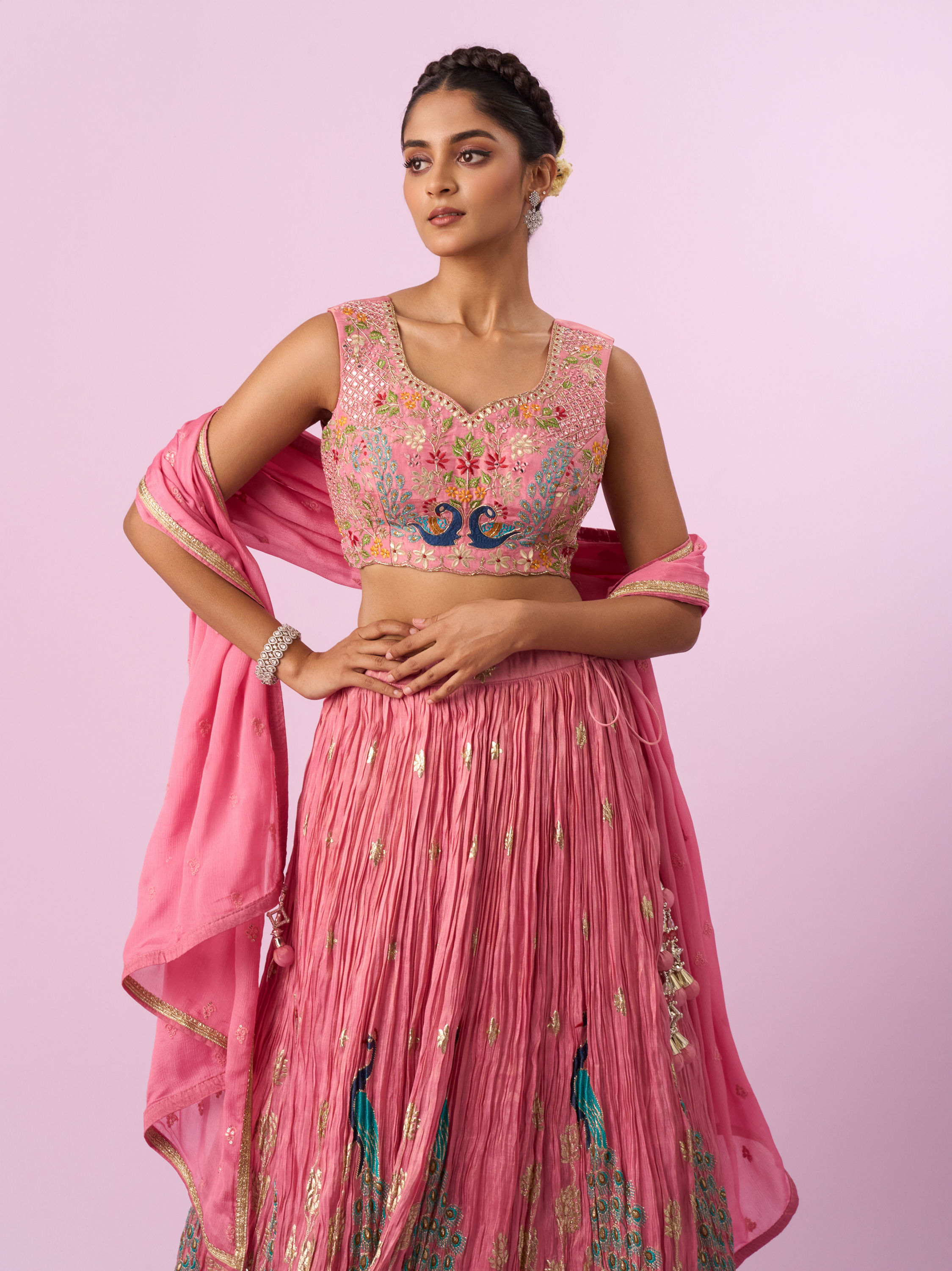 Mohey Women Pink Tissue Radiance Lehenga
