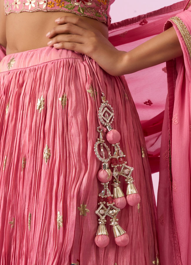 Mohey Women Pink Tissue Radiance Lehenga