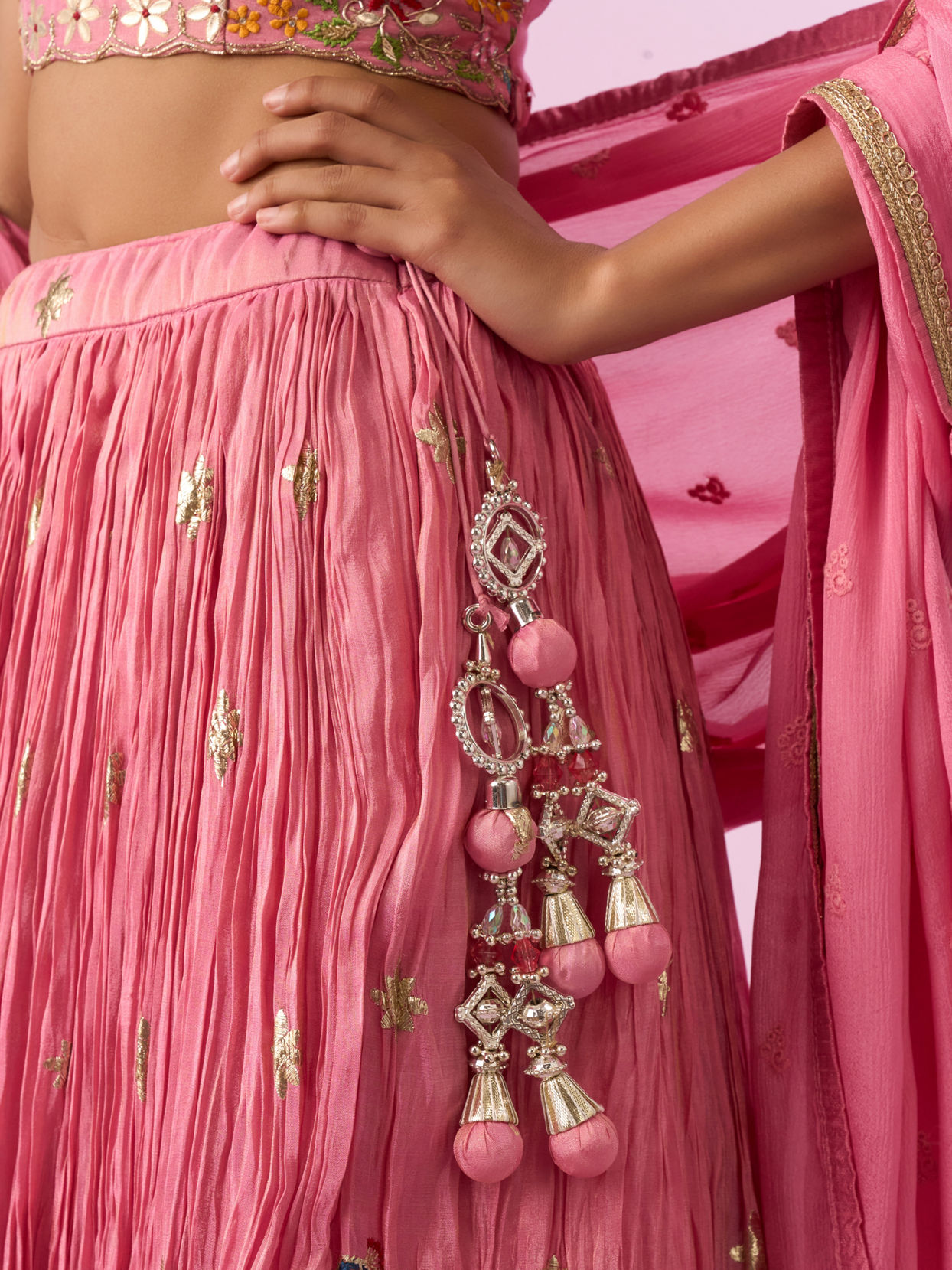 Mohey Women Pink Tissue Radiance Lehenga