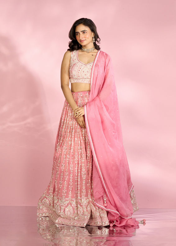 Mohey Women Pink Festive Elegance Lehenga