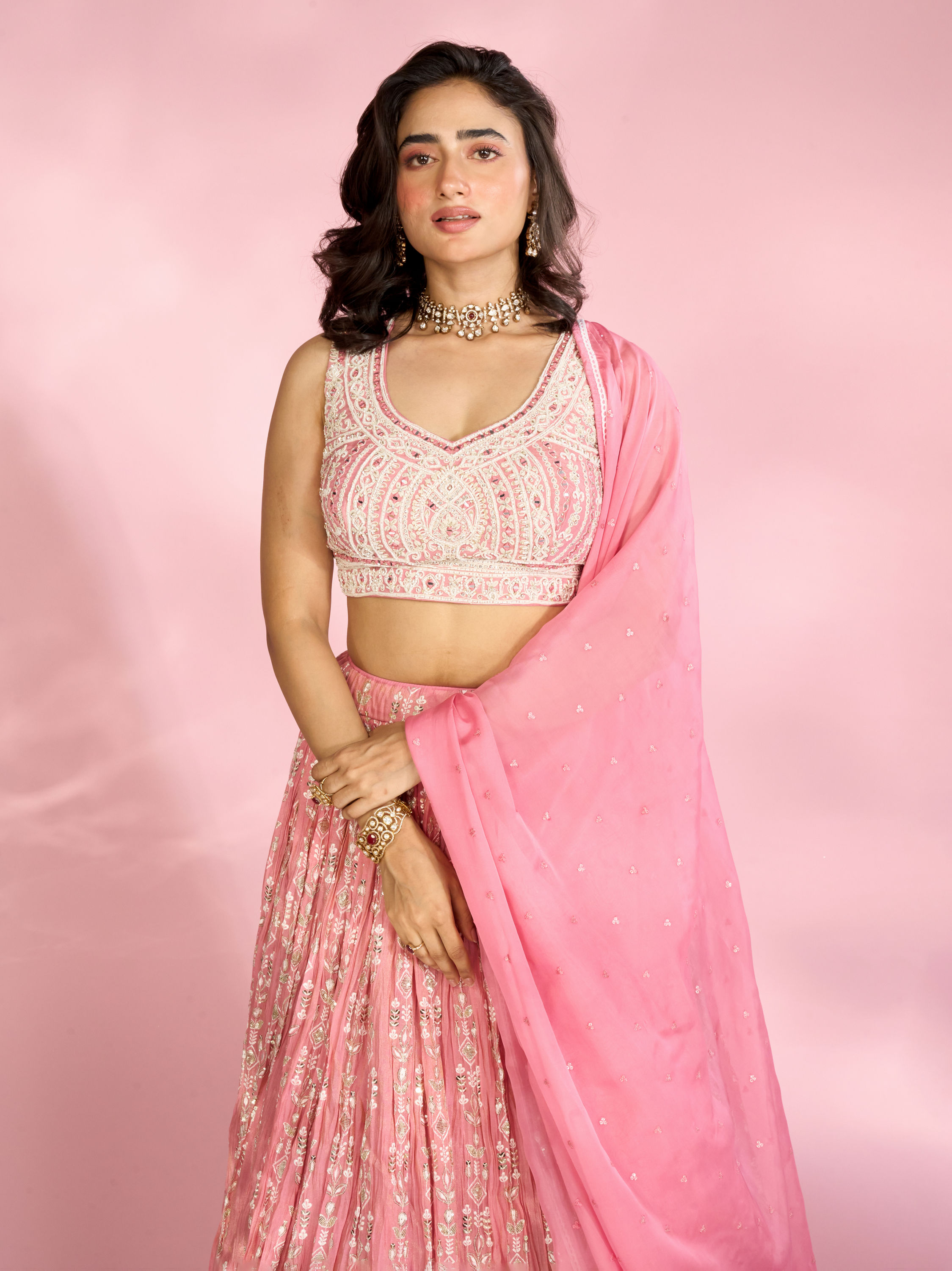Mohey Women Pink Festive Elegance Lehenga