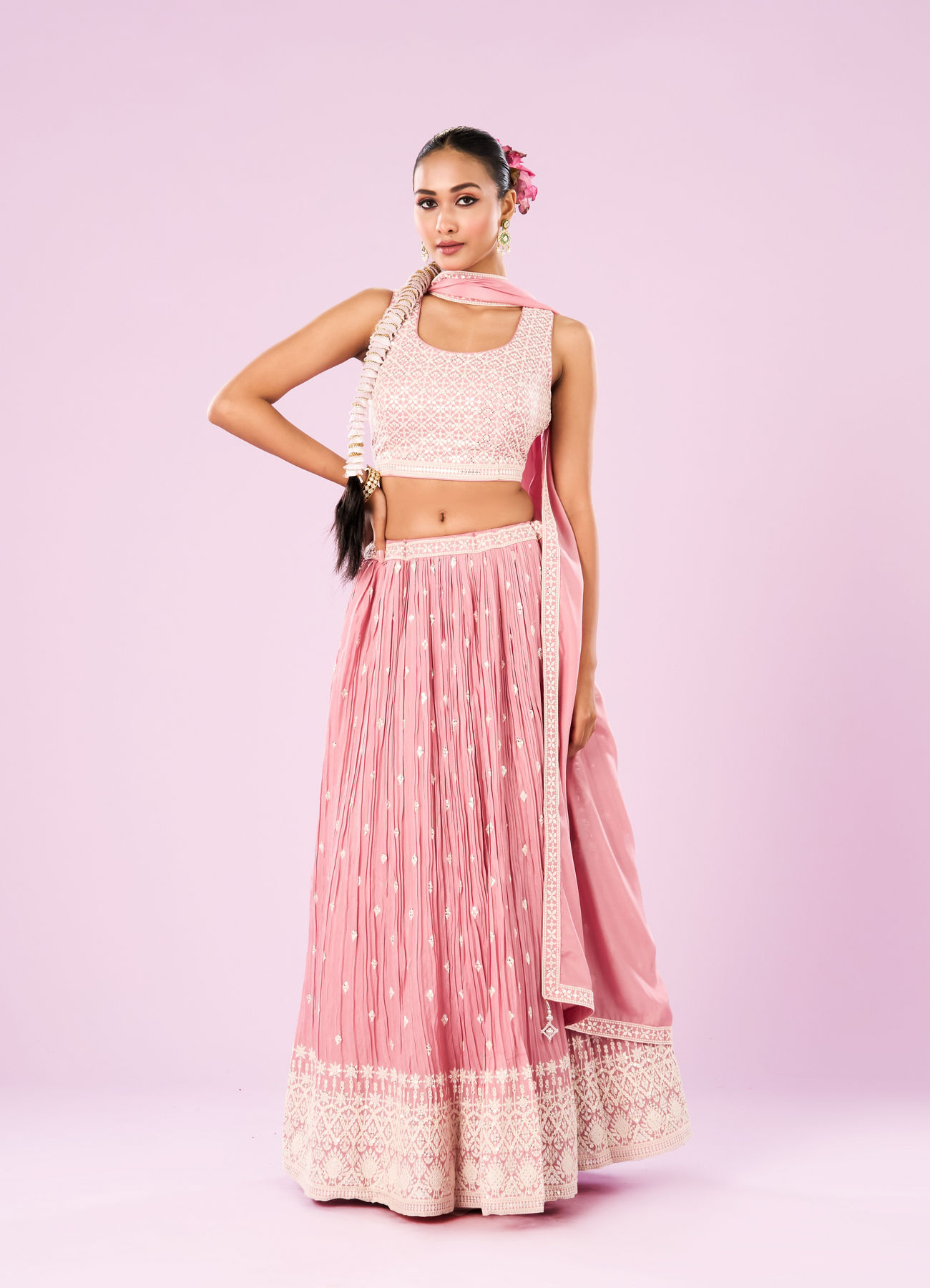 Mohey Women Pink Chinon Lehenga Set