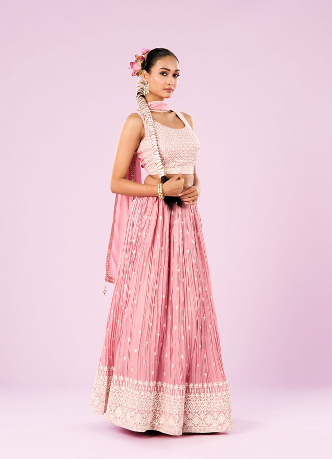 Mohey Women Pink Chinon Lehenga Set