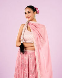 Mohey Women Pink Chinon Lehenga Set