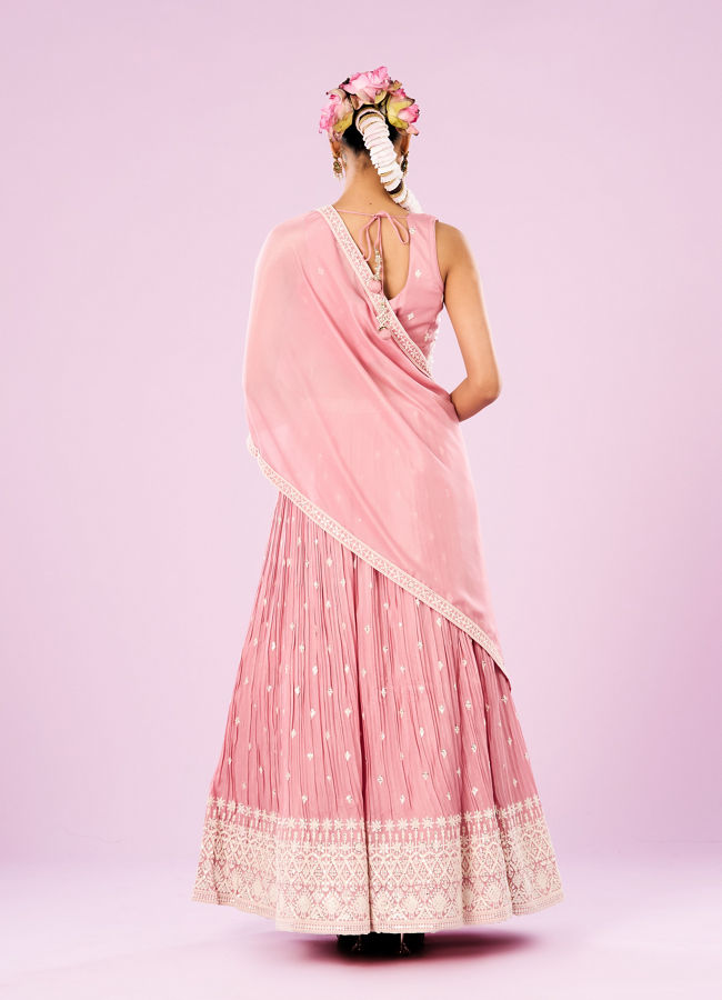 Mohey Women Pink Chinon Lehenga Set