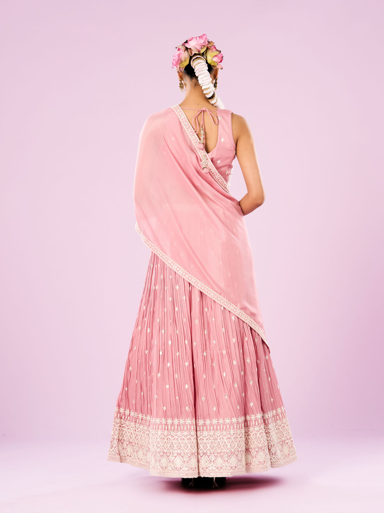 Mohey Women Pink Chinon Lehenga Set